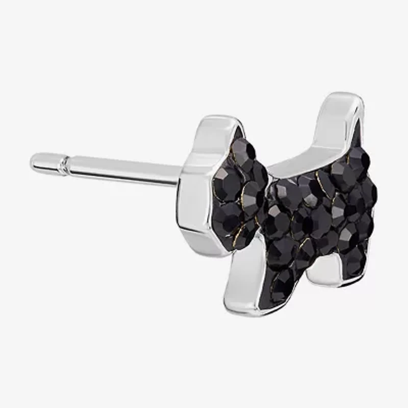Silver Treasures Dog Black Crystal Sterling Silver 6.1mm Stud Earrings