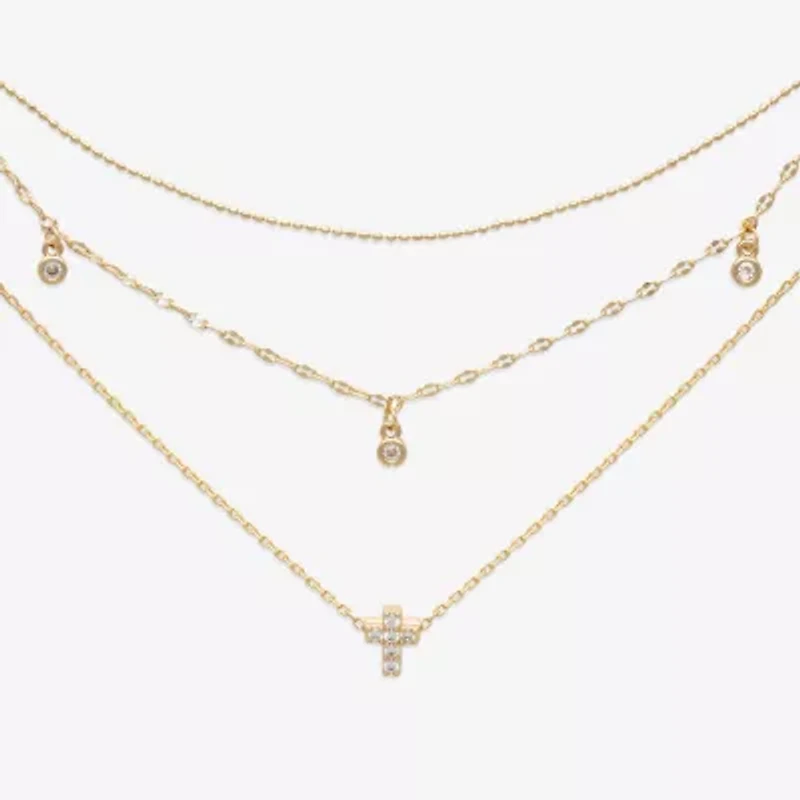 Mixit Womens Cubic Zirconia Cross Hypoallergenic 3-pc. Necklace Set