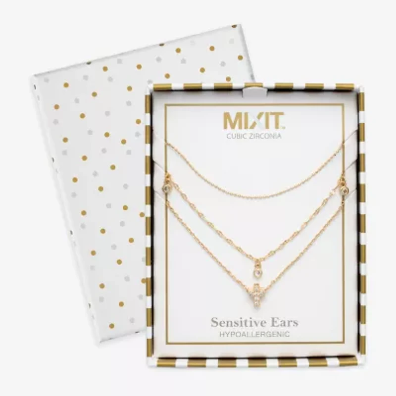 Mixit Womens Cubic Zirconia Cross Hypoallergenic 3-pc. Necklace Set