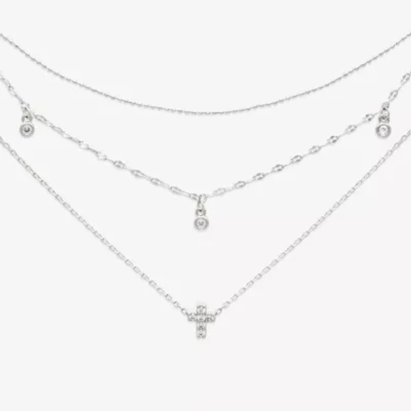 Mixit Womens Cubic Zirconia Cross Hypoallergenic 3-pc. Necklace Set