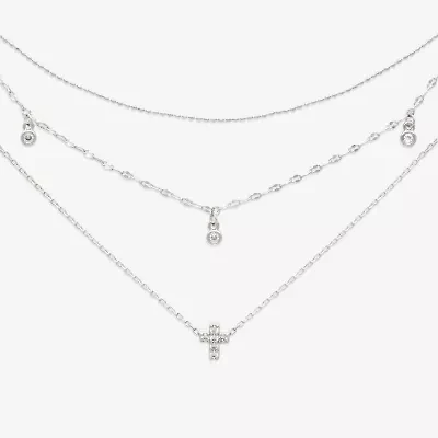 Mixit Womens Cubic Zirconia Cross Hypoallergenic 3-pc. Necklace Set