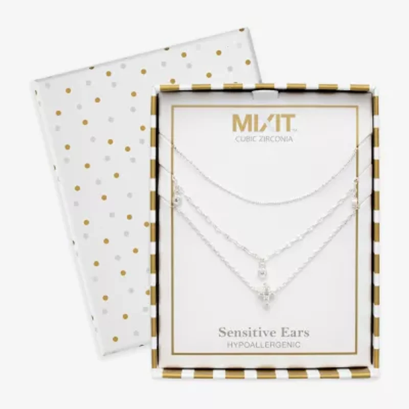 Mixit Womens Cubic Zirconia Cross Hypoallergenic 3-pc. Necklace Set
