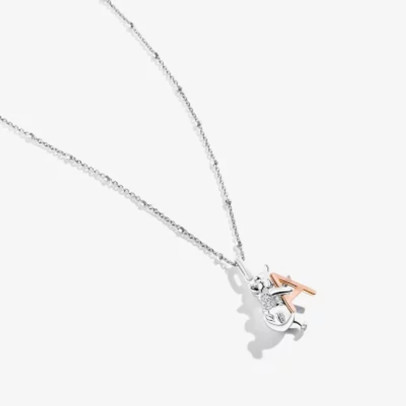 Disney Jewels Collection Initial "A" Womens Diamond Accent Natural White 14K Rose Gold Over Silver Sterling 16 Inch Pendant Necklace