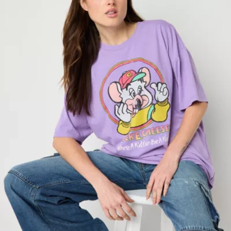 Chuck E. Cheese'S Oversized Tee Womens Crew Neck Short Sleeve Oversized Juniors Graphic T-Shirt
