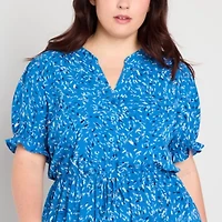 Brannan Womens Plus Short Sleeve Abstract Midi Fit + Flare Dress