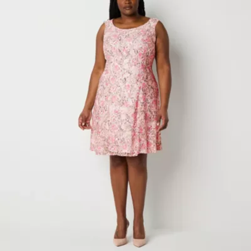 Perceptions Womens Floral Lace Jacket Dress Plus