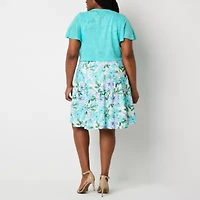 Perceptions Womens Floral Jacket Dress Plus