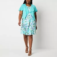 Perceptions Womens Floral Jacket Dress Plus