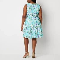 Perceptions Womens Floral Jacket Dress Plus