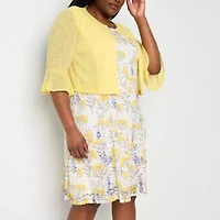 Perceptions Womens Floral Lace Jacket Dress Plus
