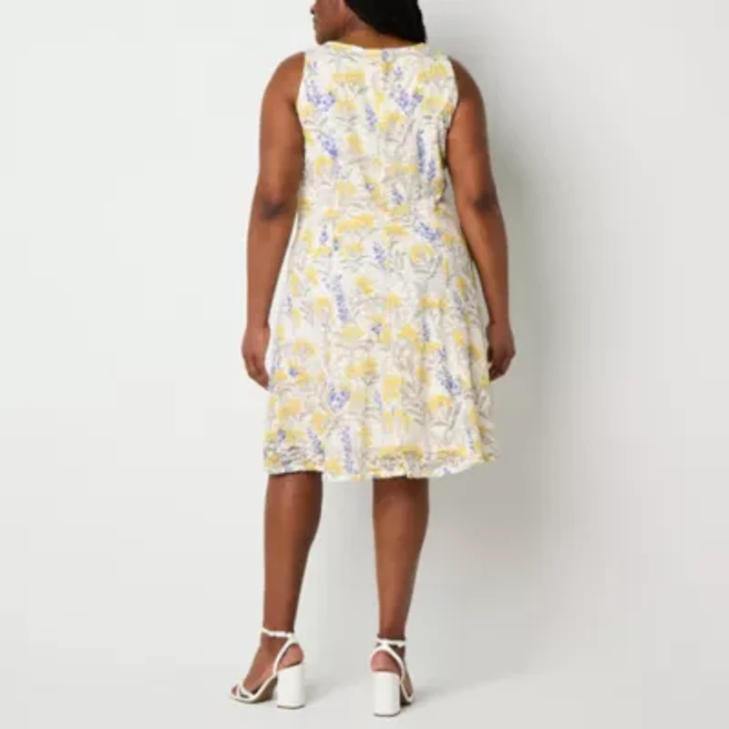 Perceptions Womens Floral Lace Jacket Dress Plus