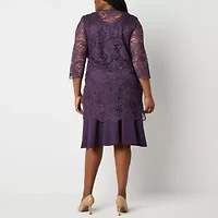 Maya Brooke Womens Jacket Dress Plus