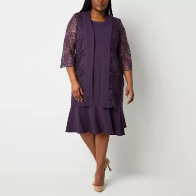 Maya Brooke Womens Jacket Dress Plus