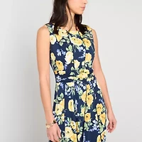 Perceptions Womens Sleeveless Floral Midi Petite Fit + Flare Dress