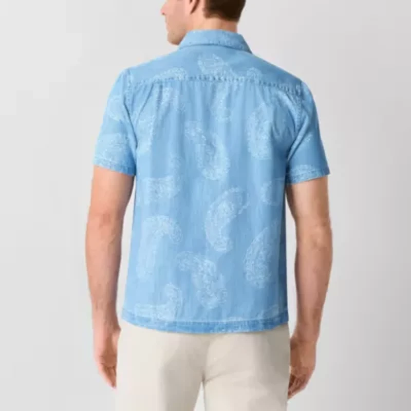 mutual weave Denim Mens Short Sleeve Camp Shirt