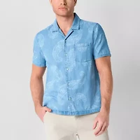mutual weave Denim Mens Short Sleeve Camp Shirt