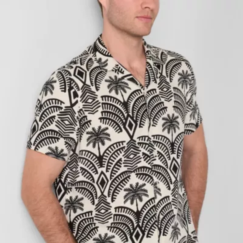 J. Ferrar Linen Blend Mens Short Sleeve Camp Shirt