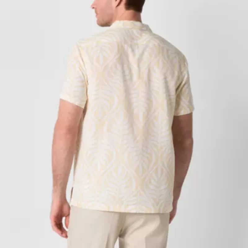 J. Ferrar Linen Blend Mens Short Sleeve Camp Shirt