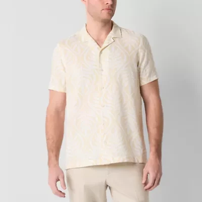 J. Ferrar Linen Blend Mens Short Sleeve Camp Shirt