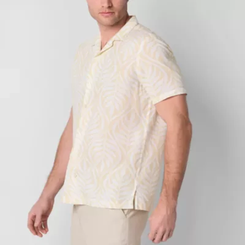 J. Ferrar Linen Blend Mens Short Sleeve Camp Shirt