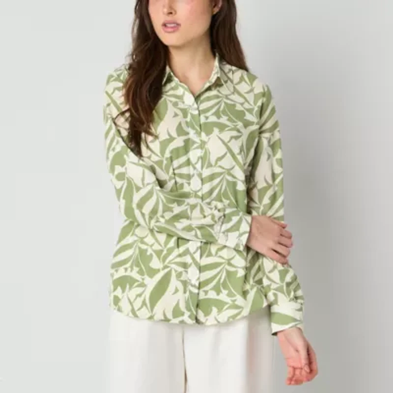 by&by Womens Long Sleeve Drop Shoulder Regular Fit Juniors Button-Down Shirt