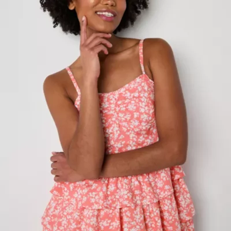 Arizona Womens Juniors Sleeveless Floral Fit + Flare Dress