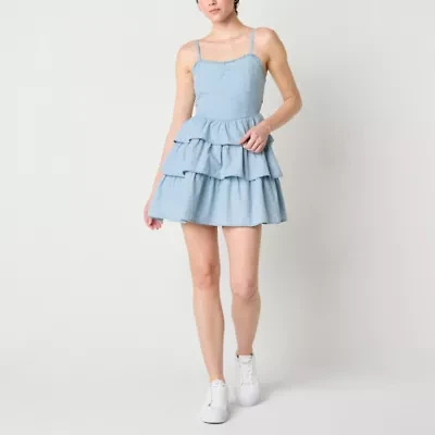 Arizona Womens Sleeveless Floral Juniors Fit + Flare Dress