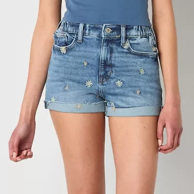 Arizona Curvy Womens High Rise Juniors Denim Short