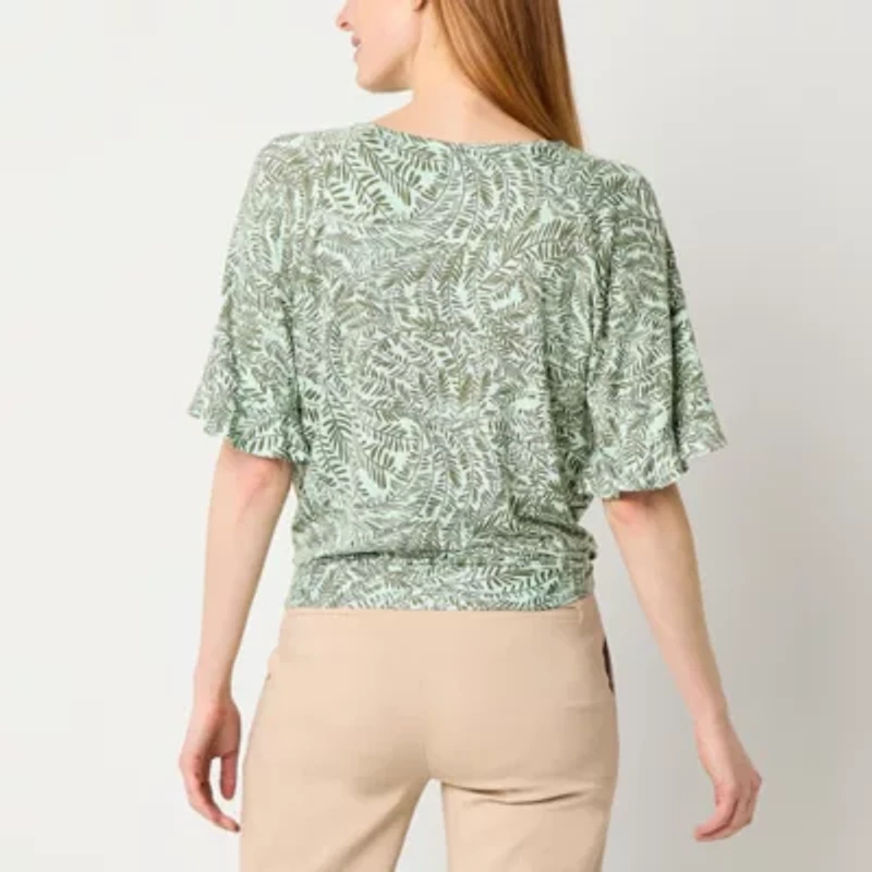 Liz Claiborne Womens V Neck Short Sleeve Wrap Shirt