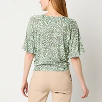 Liz Claiborne Womens V Neck Short Sleeve Wrap Shirt