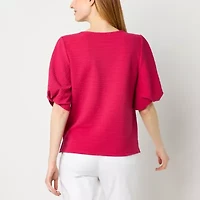 Liz Claiborne Womens Crew Neck Elbow Sleeve Blouse