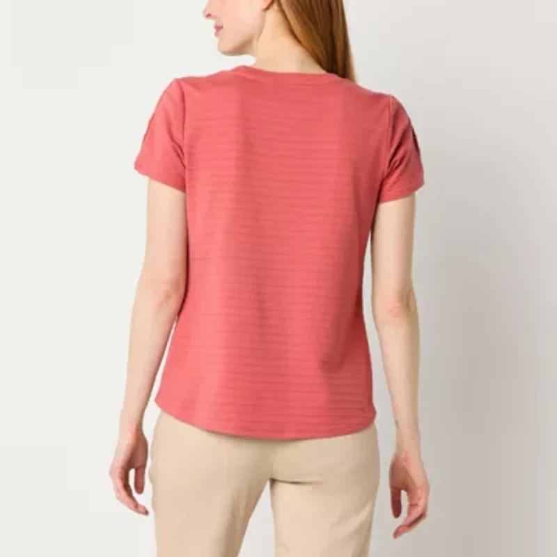 Liz Claiborne Womens Round Neck Short Sleeve Blouse