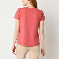 Liz Claiborne Womens Round Neck Short Sleeve Blouse