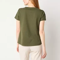 Liz Claiborne Womens Round Neck Short Sleeve Blouse