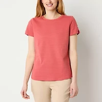Liz Claiborne Womens Round Neck Short Sleeve Blouse