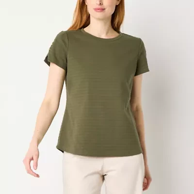 Liz Claiborne Womens Round Neck Short Sleeve Blouse