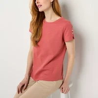 Liz Claiborne Womens Round Neck Short Sleeve Blouse