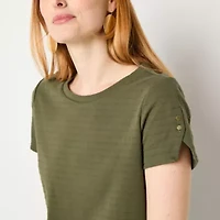 Liz Claiborne Womens Round Neck Short Sleeve Blouse