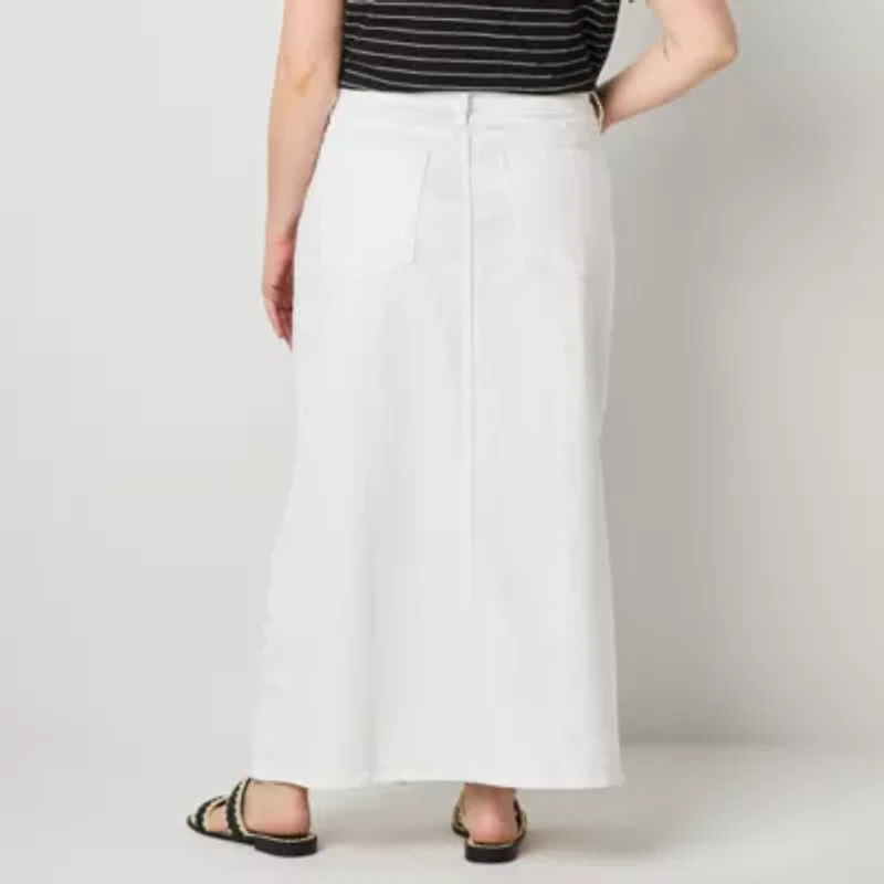 a.n.a Womens Plus High Rise Long Denim Skirt