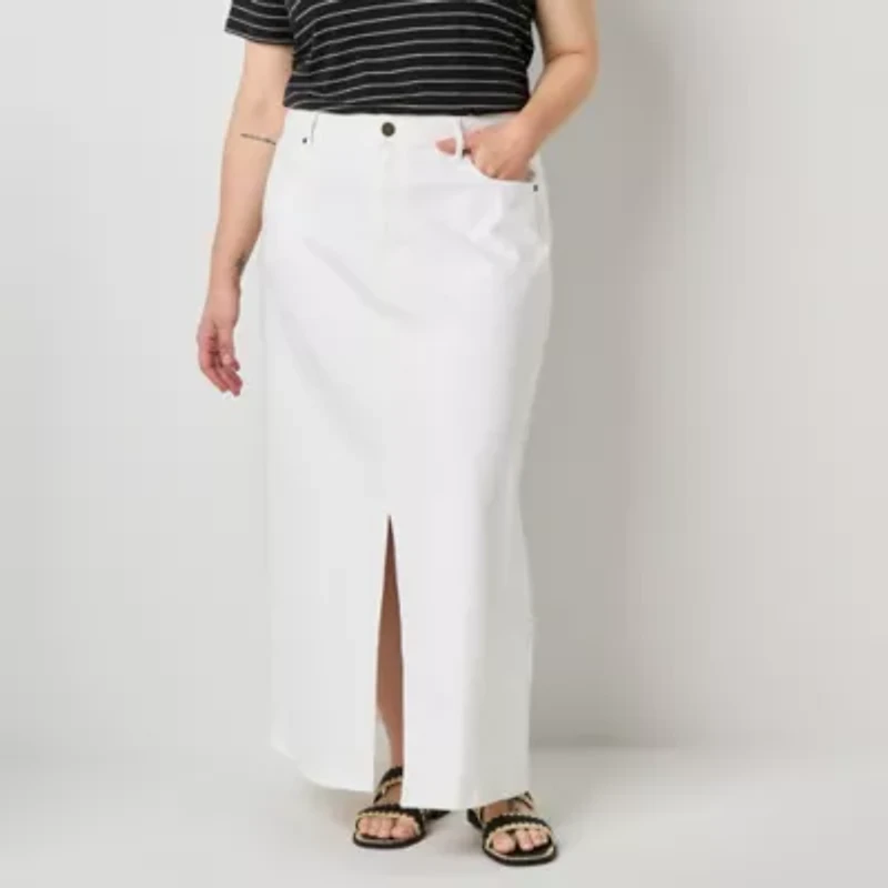 a.n.a Womens Plus High Rise Long Denim Skirt