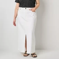 a.n.a Womens Plus High Rise Long Denim Skirt
