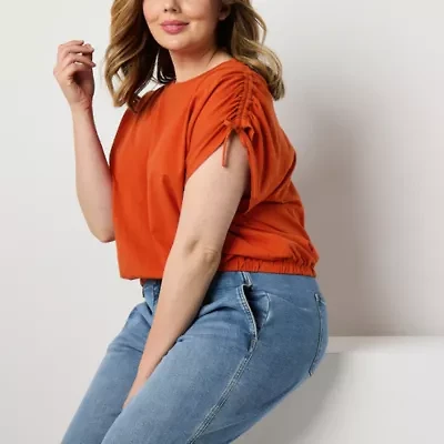 a.n.a Womens Round Neck Short Sleeve Plus T-Shirt