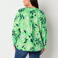 Liz Claiborne Womens Split Crew Neck Long Sleeve Plus Blouse