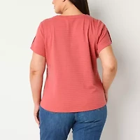 Liz Claiborne Womens Plus Round Neck Short Sleeve Blouse