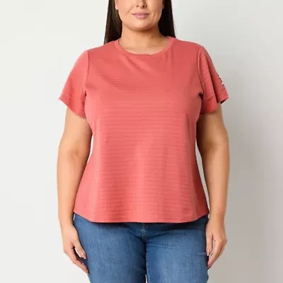 Liz Claiborne Womens Plus Round Neck Short Sleeve Blouse