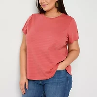 Liz Claiborne Womens Plus Round Neck Short Sleeve Blouse