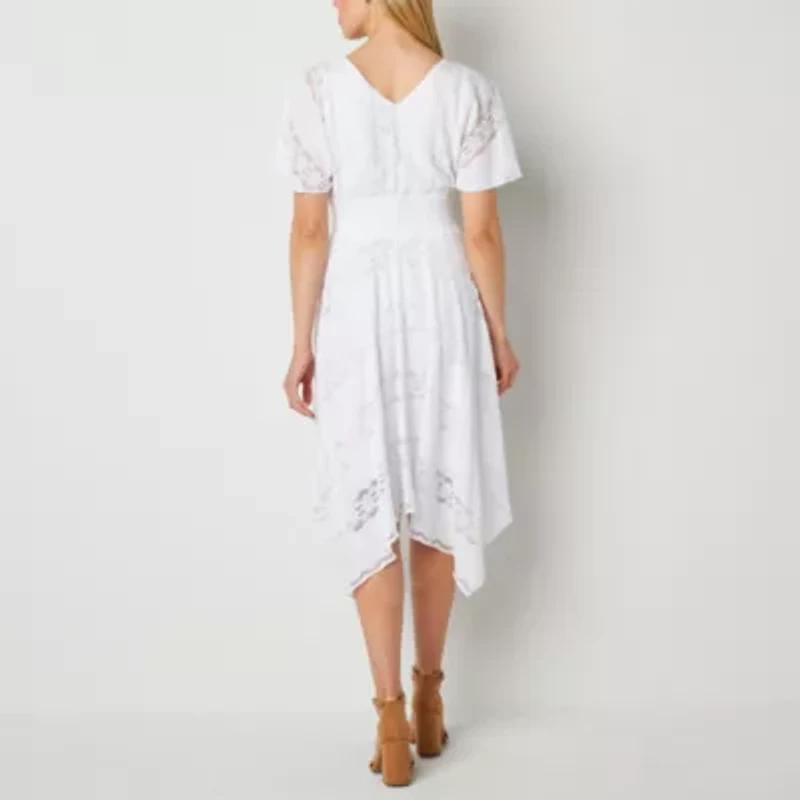 Rabbit Design Womens Short Sleeve High-Low Fit + Flare Dress