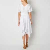 Rabbit Design Womens Short Sleeve High-Low Fit + Flare Dress