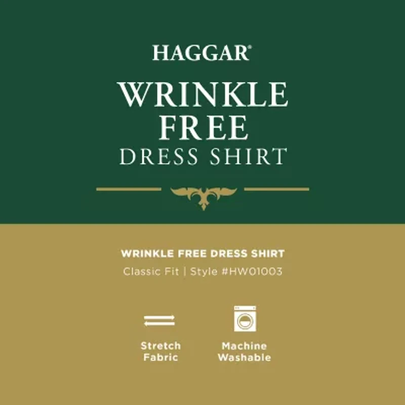 Haggar Mens Classic Fit Wrinkle Free Long Sleeve Dress Shirt