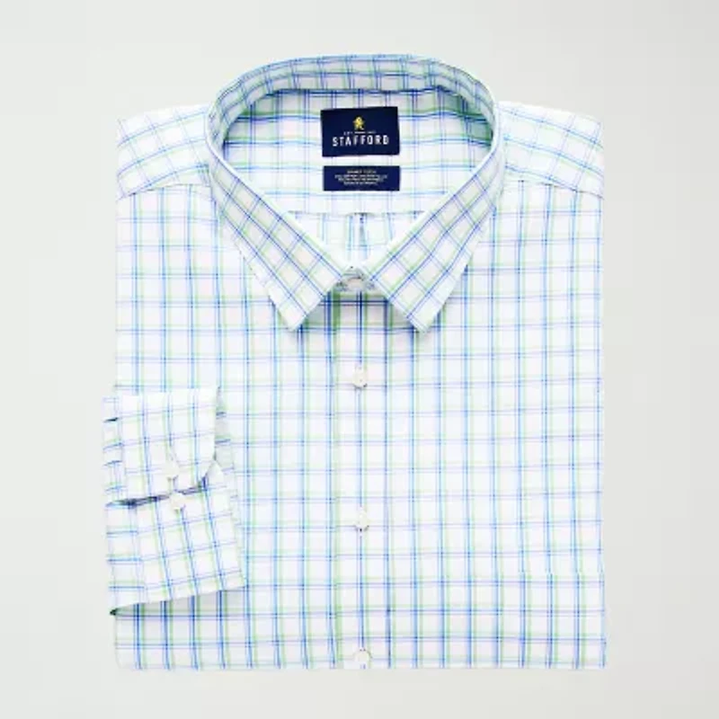 Stafford Smart Tech Big And Tall Mens Regular Fit Stretch Fabric Wrinkle Free Long Sleeve Dress Shirt